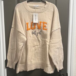 Love Tree Women's Cream Sweater with Orange and Black Design